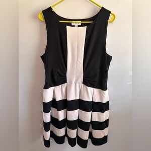 Elle Black and White Sleeveless Striped Fit & Flare Dress